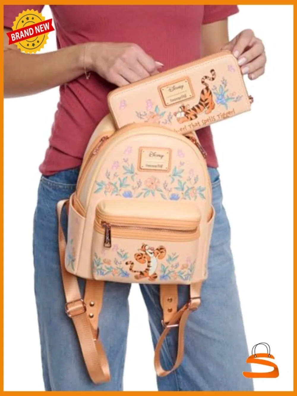 Mini Backpack Faux Leather Floral Print Double Strap Adjustable